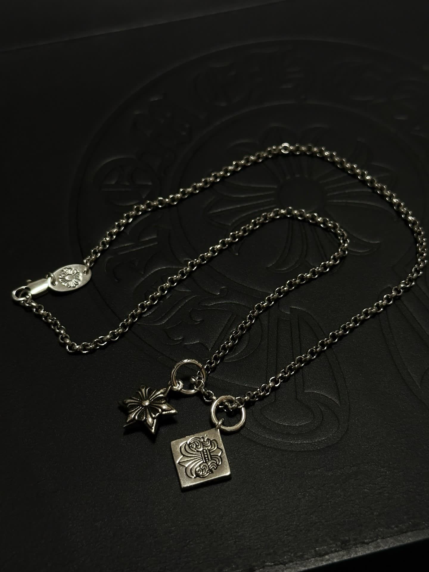 Chrome Hearts Silver Star and Square Charm Necklace